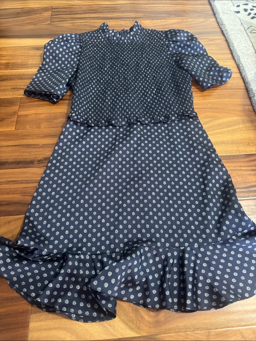 Sandro Navy and White Polka Dot Midi Dress
